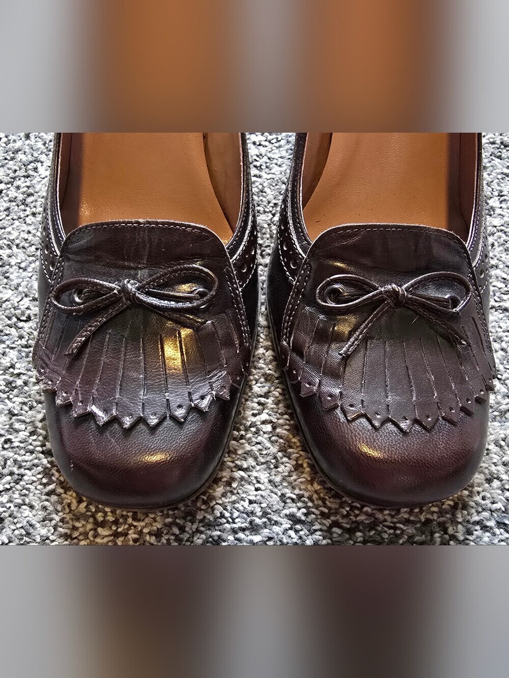VTG Nine West Oksana Brown Leather Kiltie Brogue Pumps Heeled Loafers Size 8.5 - Picture 9 of 10